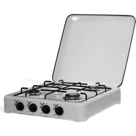 Cocina de gas de acero de 4 fuegos con quemador de aleación y parrilla 49x49x13 cm
