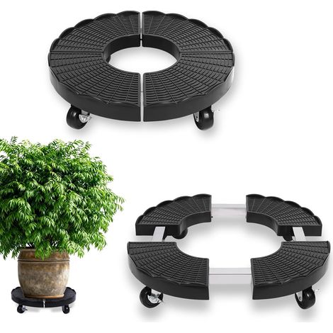 Porte Plante à roulettes Réglable Ø38-50 cm, Support Pot de Fleurs Rond avec roulettes Pivotantes 360°, Chariot Plantes pour Intérieur Extérieur Maison Jardin, Capacité Jusqu’à 150 kg, Noir (1/5)