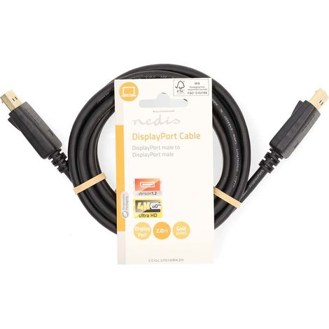 Nedis Displayport-Kabel / DisplayPort Stecker / DisplayPort Stecker / 4K@60Hz / Vergoldet / 2.00 m / Rund / PVC / Schwarz / Label