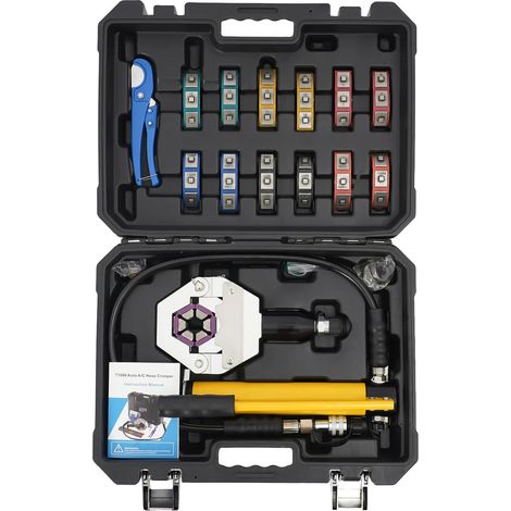 Kit manual para engarzar tuberías de CA, fuerza de salida de 4T, longitud del mango de 34 cm, 7 matrices intercambiables, material de aleación de aluminio, tamaño del paquete 17 x 48 x 38 cm. (1/5)