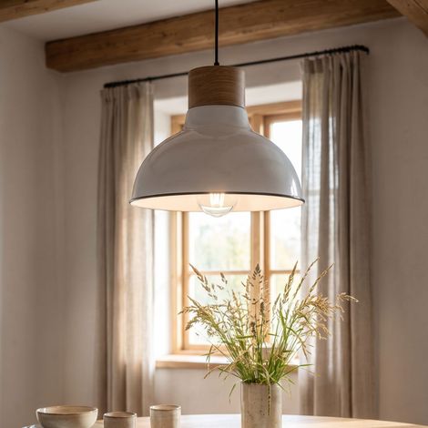 Lampada a sospensione vintage in legno e ceramica smaltata 30 cm (1/5)