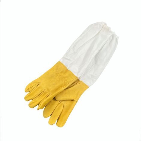 Guanti da apicoltura (gialli, taglia L), guanti protettivi in pelle di pecora con maniche lunghe e resistenti, ideali per apicoltori principianti. (1/5)