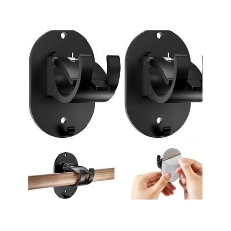 Stangenhalterung mit Haken - Haushalt - Schwarz - 4 Stück - Klebend - Ohne Bohren
