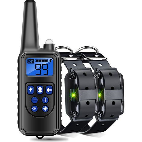 Collare di addestramento per cani impermeabile e ricaricabile, antiabbaio, 800 m, telecomando, scossa elettrica, nero (una cintura, due)