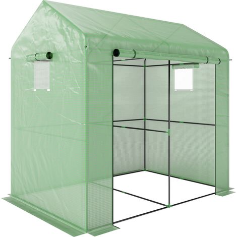 Serre de jardin 2,8m², porte enroulable large et deux fenêtres, dimensions 200x140x200 cm, couleur verte. (1/5)