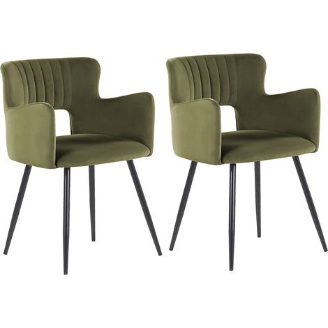 Conjunto de 2 sillas de comedor de terciopelo verde oliva negro respaldo Sanilac (1/5)