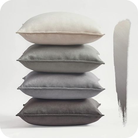 Housse Coussin 50x50 Gris Beige Colorees Décoration Chambre Salon de Jardin Exterieur Bureau Enfant Lot de 4 Housses de Coussins en Velours Doux Déco Scandinave Moderne Luxe Brillant (1/5)