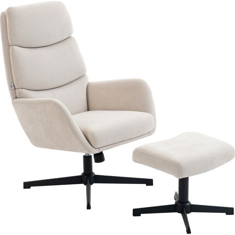 Fauteuil lounge avec repose-pieds beige, dossier haut, structure métal pour salon et chambre (1/5)