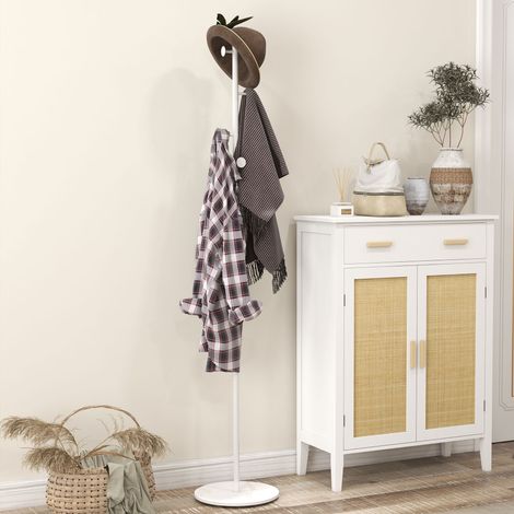 Blanc - Porte-manteau de sol indépendant avec 6 crochets à disques et base en ardoise, porte-manteau en acier pour l’entrée et la chambre (1/4)