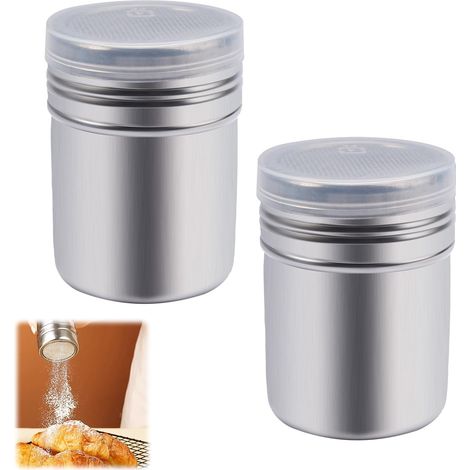 2 Pièces Saupoudreuse Cacao, Saupoudreuse Sucre Glace, Tamis Farine en Acier Inoxydable, Secoueur Tamiseur avec Couvercle, Sucrier pour Sucre en Poudre, Boite a Sucre pour Cacao, Café, Chocolat (1/5)