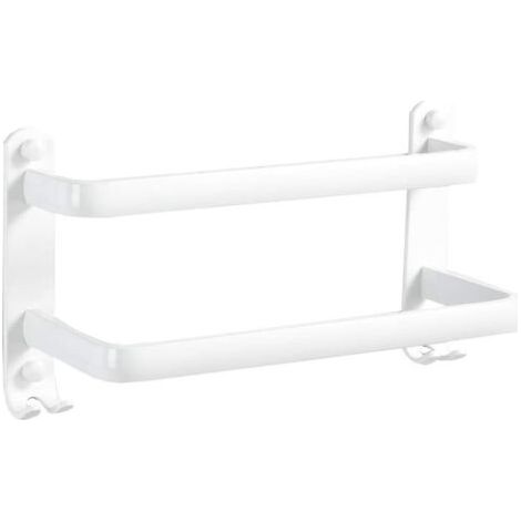 Porte-serviettes Porte-serviettes de salle de bain Support mural Cuisine Vaisselle Cintre avec crochets, 2 barres, Blanc, 16 pouces (1/3)