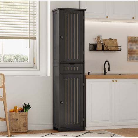 Mobile cucina alto 170 x 40 x 30 cm con 2 ante, 1 cassetto e ripiani regolabili nero HAVRYA (1/5)