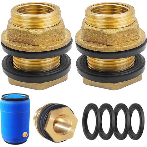 2 Pieces Rainwater Tank Fitting, Universal Rain Tank Passage, 3/4 Inch Brass Rain Bucket Bushing, For Rainfall Barrel Faucets Water Tanker (Outside 3/4 Inner 1/2) (1/5)