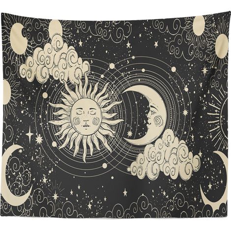 tapiz de sol y luna, impresión HD, poliéster suave, decoración de pared para sala de estar y dormitorio. (1/5)