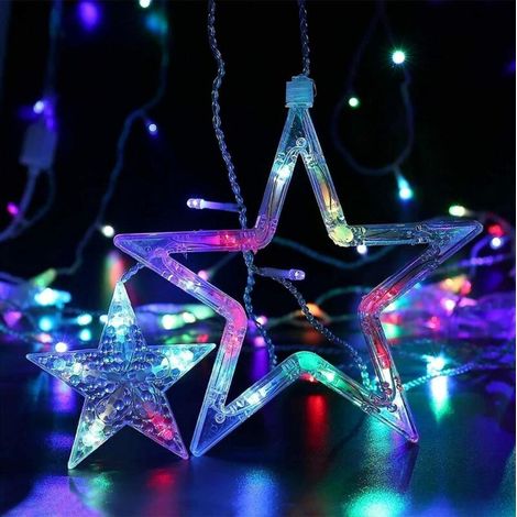 Rideau lumineux LED pour fenêtre - Guirlande lumineuse - éclairage de Nol - Guirlande lumineuse LED - Rideau étoilé - Guirlande lumineuse LED (Blanc chaud) (1/4)