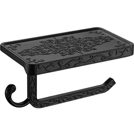 Porte-rouleau de papier toilette noir avec étagère de rangement pour téléphone, en aluminium style vintage, pour salle de bain, noir (1/5)