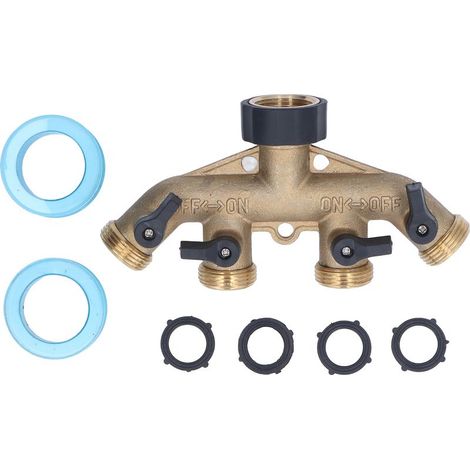 Distributeur d'eau à 4 voies en laiton pour arrosage jardin, raccord 3/4 pouce filetage EU, collecteur de robinet extérieur. (1/5)