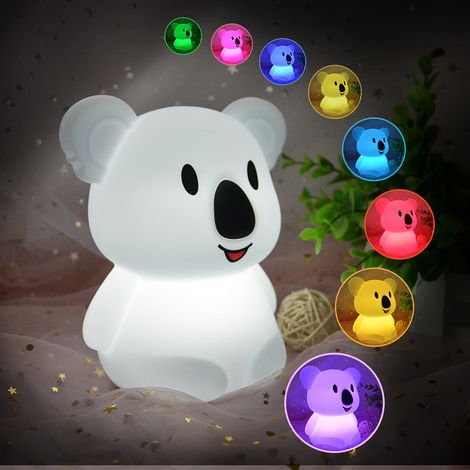 Koala Veilleuse enfants, lampe de chevet en silicone / lumières baby / lampe de chambre de bébé / lampe de lit pour enfant / luminosité et couleur réglables, commandes tactiles et télécommande - moyen