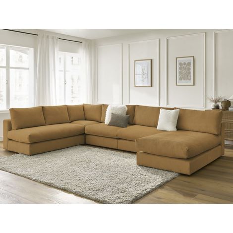 BOBOCHIC - Canapé d'angle modulable PARIS velours côtelé avec 3 chauffeuses, 1 méridienne et 1 angle Jaune (1/5)
