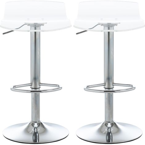 Lot de 2 tabourets bar pivotants 360° réglables acrylique transparent piètement métal