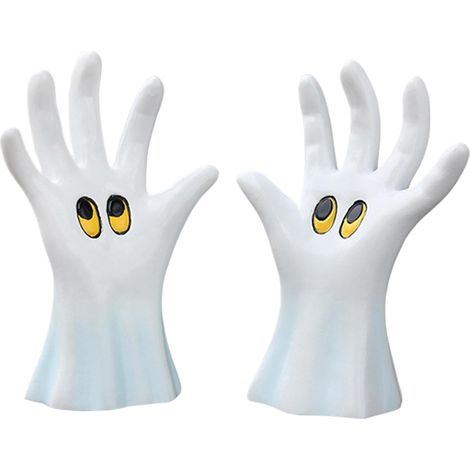 Lot de 2 figurines décoratives d'Halloween en résine : mains de fantôme effrayantes pour bureau ou décoration saisonnière (1/5)