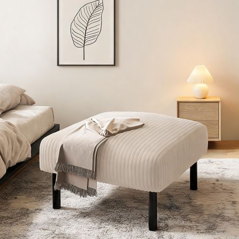 Pouf en velours côtelé beige avec piètement métal 56 x 51 x 39 cm (1/5)
