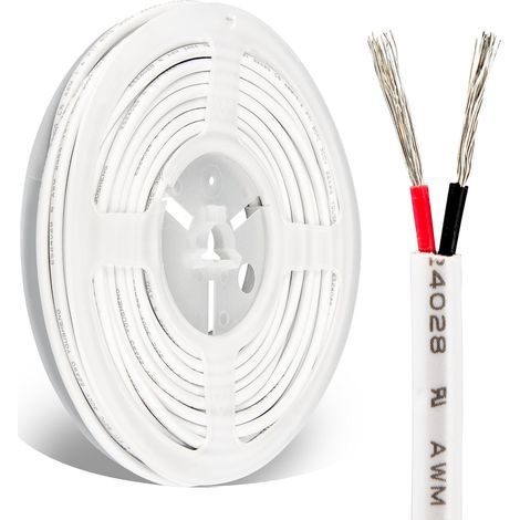 Câble Electrique Blanc 2 Fils 22 AWG 2x0.3mm² 10m Câble Souple pour Faible Tension 24V 12V 5V, Fil Électrique  Gaine en PVC, bibroches, conducteur en cuivre, pour appareils d'éclairage (1/5)