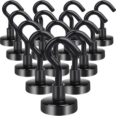 Lot de 14 Crochets magnétiques Extra puissants 16 mm Noir Force de Traction 8kg Aimants en néodyme Extra puissants Crochets magnétiques Ronds pour Garage (1/5)