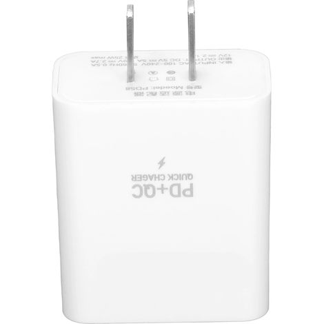 Chargeur mural double port 25 W avec bloc de charge rapide QC 3.0 et adaptateur secteur USB-C PD, prise américaine 100-240 V (1/5)