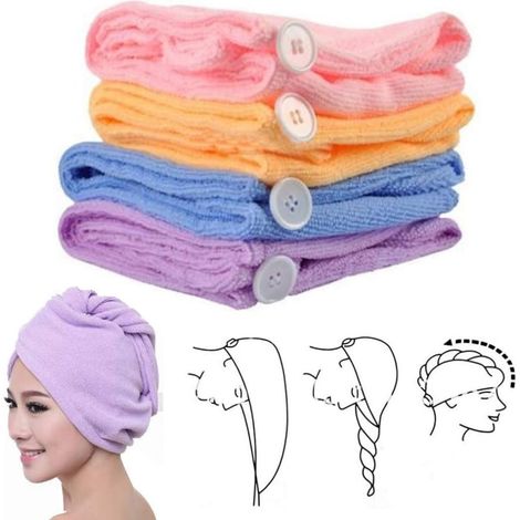 TrAdE Shop Traesio - Asciugamano In Microfibra Morbida Ad Asciugatura Rapida Turbante Per Capelli Cuffia - (1/5)