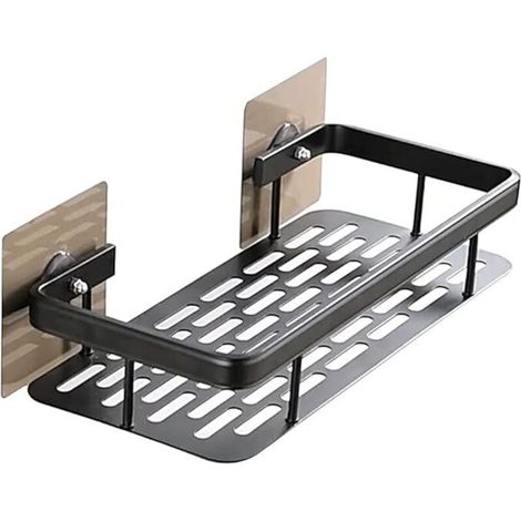 Étagère flottante pour salle de bain (sans perçage) - Panier d'angle pour cosmétiques - Étagère murale pour flacons de cuisine - Robuste et durable - Résistante à la rouille - Gain de place - Noire (1/5)