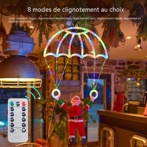 Guirlande Lumineuse Père Noël Parachute, Décoration Suspendue de Noël pour Toit et Jardin, Lumière Multicolore, Alimentation USB et Télécommande (1/5)