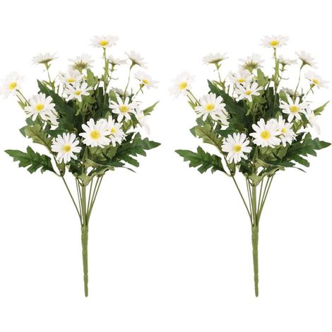 Bouquet de 2 marguerites artificielles en soie blanche, idéal pour décorer une table ou un centre de table. (1/5)