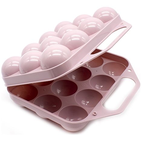 Huevera de plastico para 12 huevos con tapa Rosa claro (1/4)