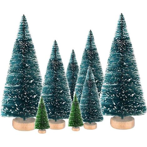 Mini Décorations de Sapin de Noël 8 Pièces, Bouteille en Soie de Sisal, Brosse, Arbres, Base en Bois pour Fête de Noël, Décoration de la Maison (1) (1/5)