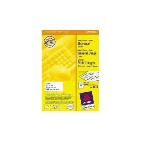 Etiquetas imprimibles Avery Zweckform 70 x 37 mm blancas A4 24 etiquetas (24 x 100 hojas) (1/2)
