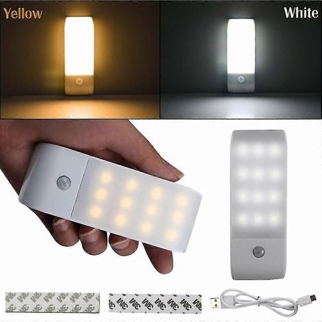 Luz nocturna para armario con 12 LED, sensor infrarrojo PIR autoadhesivo recargable por USB con sensor de movimiento humano, luz para armario o pasillo.