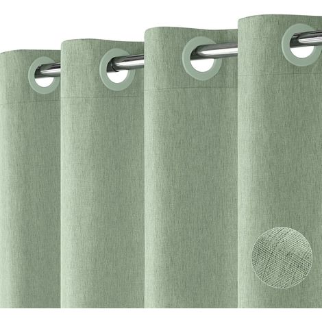 Rideau de Douche en Lin Texturé avec Revêtement Imperméable, Œillets Larges, 230GSM Rideaux Baignoire Tissu Rideau Salle de Bain Lourd, Ourlet Lesté, Lavable, Installation Facile, 183x191cm Vert Sauge (1/5)