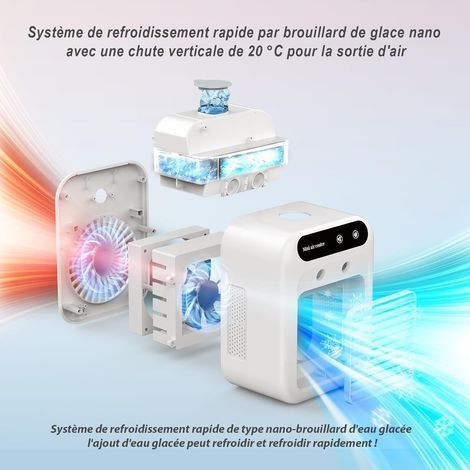 Leise, tragbare Klimaanlage, 500-ml-Luftkühler, 2 Windgeschwindigkeiten, 2 Sprühmodi, Mini-Klimaanlage für Schlafzimmer und Büro
