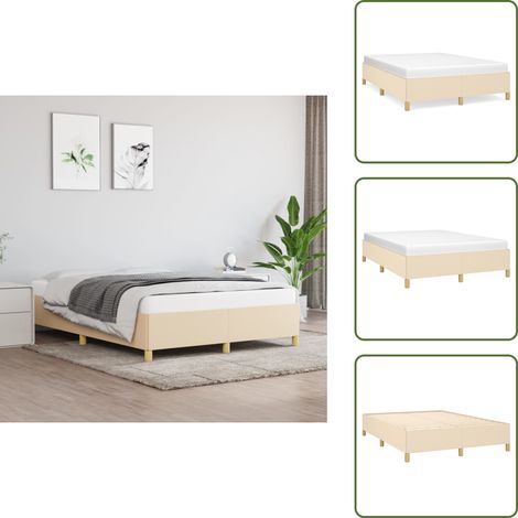 Bettgestell ohne Matratze Creme 140x200 cm Stoff - Bettrahmen - Doppelbett - Cremefarbenes Bett - Lattenrost - Holzrahmen (1/5)