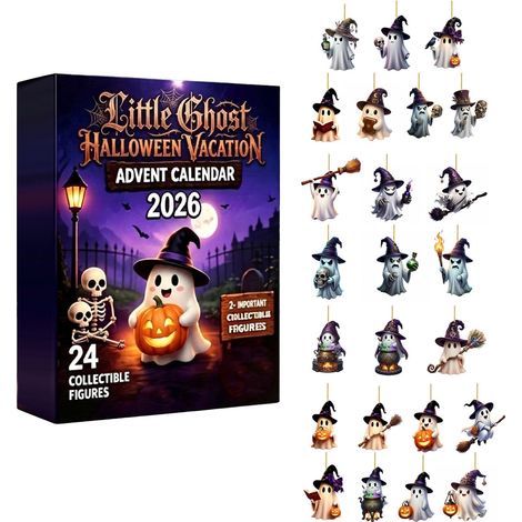 Calendrier de l'Avent Halloween 2026, 24 Décorations Fantômes en Acrylique 2D à Suspendre, Figurines à Collectionner, Cadeau Décoration Spooky pour Maison et Fête (A) (1/5)