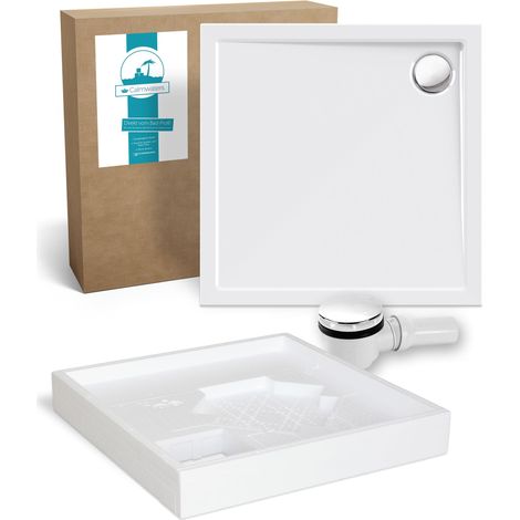 Calmwaters® Duschwannen-Set Modern Select, Flache Acryl-Brausewanne mit Wannenträger und Excenter-Ablaufgarnitur, 80 x 80 x 2,5 cm, Komplettset Acrylwanne, Bodengleicher Einbau, Weiß, 99000119 (1/5)