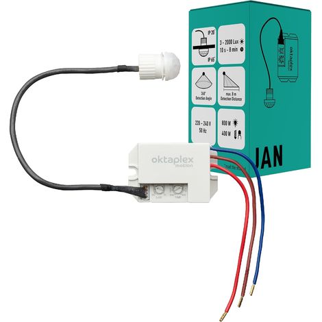1 détecteur de mouvement, ip65/ip20, 360°, portée 8 m, réglable 10 s–8 min, crépusculaire 3–2000 lux, 230 v, pour led/éclairage intérieur et extérieur (1/5)