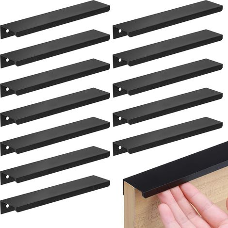 12 Stück – Schwarze unsichtbare Schrankgriffe, 150 mm – Küchengriffe mit Schrauben für Schranktüren, Schubladen