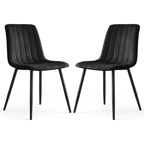 2er Set Samt-Polsterstühle, gesteppt LIVO Schwarz mit schwarzen Beinen (1/5)