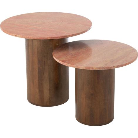 Set de 2 tables d'appoint rondes en bois - terracotta et marron foncé (1/5)