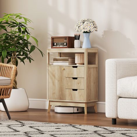 Buffet salon meuble de rangement avec placard à portes. étagère réglable et ouvert. étagère 60x30x81cm. bois naturel