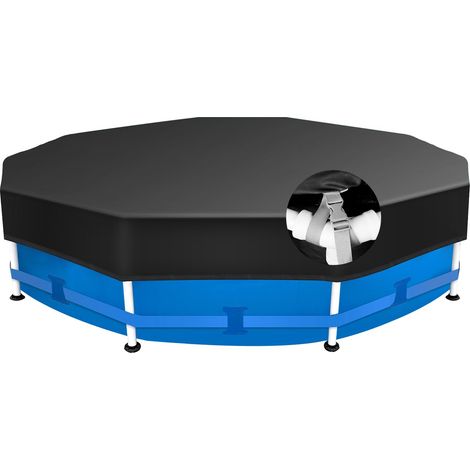 Bâche de piscine ronde de 244 cm - Convient aux piscines rondes à cadre en acier - Boucles réglables et fermetures - Résistant au vent et à la poussière - Bâche haute densité indéchirable - Noir (1/5)