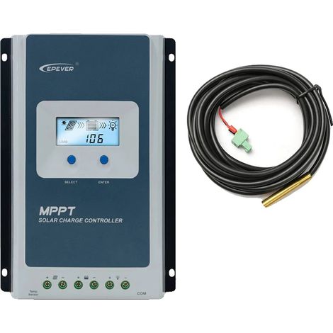 Controlador de carga solar, tecnología MPPT, monitorización en tiempo real, con sensor, 20 A, 12 V 24 V (1/2)