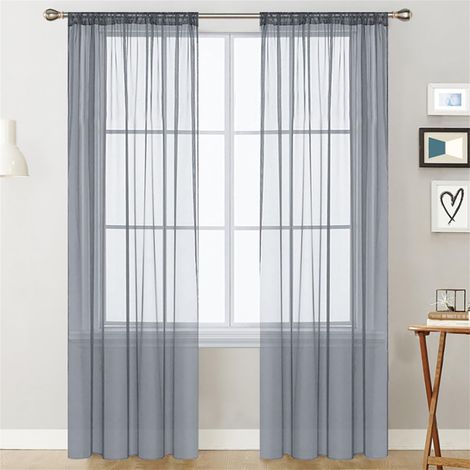 Rideaux Filet Gris Unis 2 Panneaux 132 x 270 cm, pour Salon Chambre Cuisine (1/5)